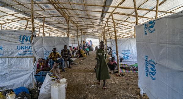 Refugees inside tent at Renk transit site