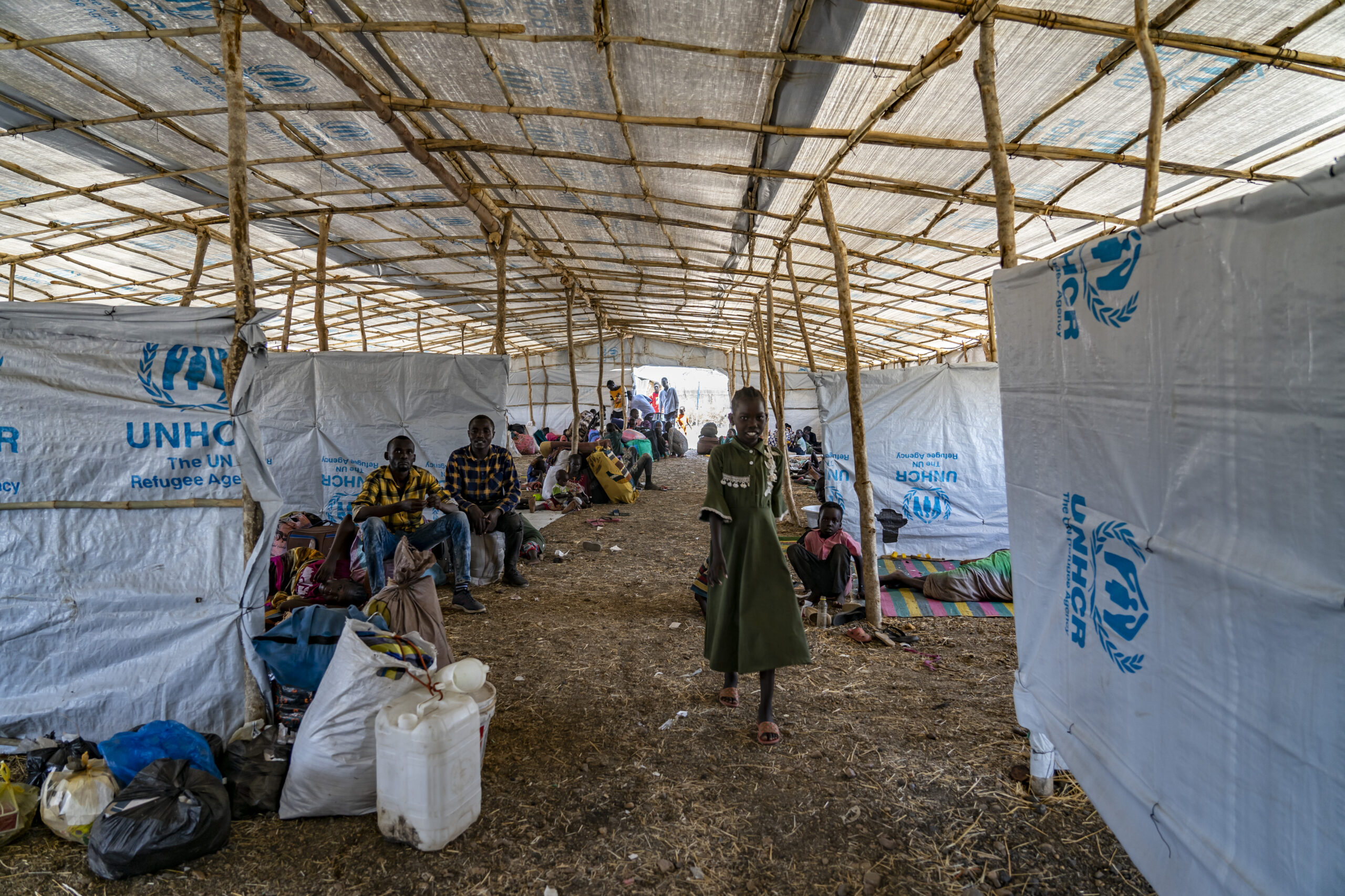 Refugees inside tent at Renk transit site